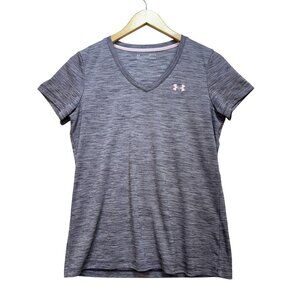 Under Armour Women V-Neck T-Shirt Medium Gray  Short Sleeve Activewear Heat Gear